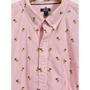 IZOD Mens Pink Hula Girl Resort Button Down Collared Shirt All Over Print Sz XXL